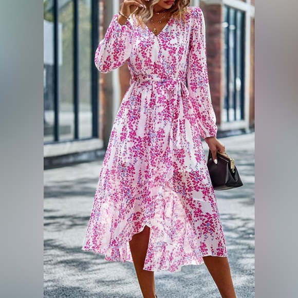 🌸 YACUN Women Long Sleeve Hem Floral Midi Dress - Picture 4 of 5